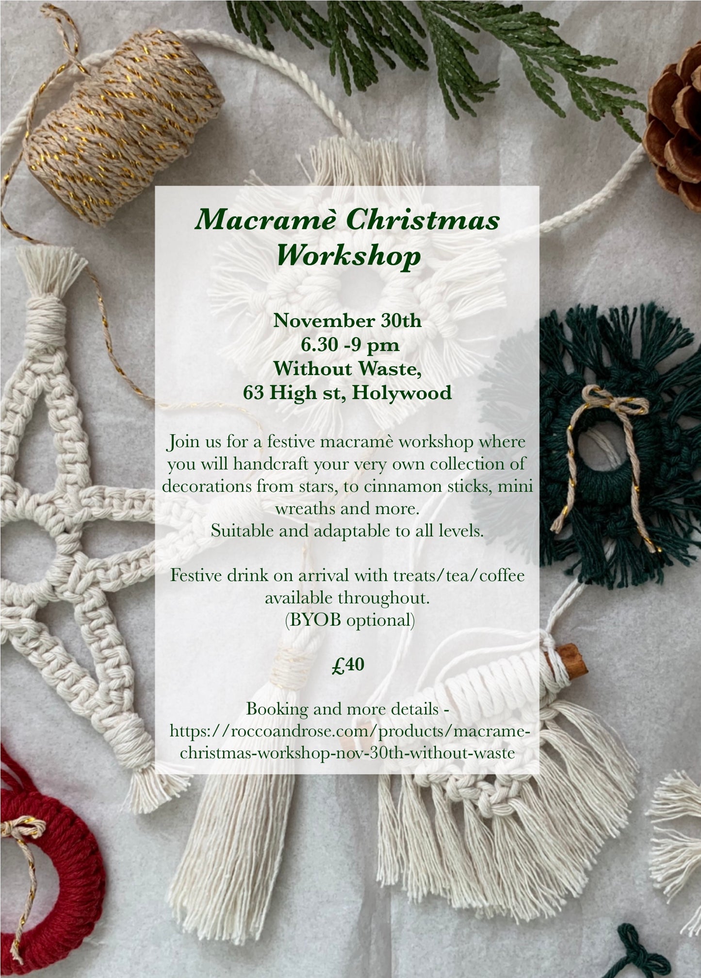 Macrame Christmas workshop, Nov 30th @ Without Waste